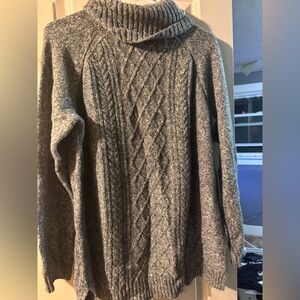 Chaps Gray Turtleneck Cable Knit Sweater